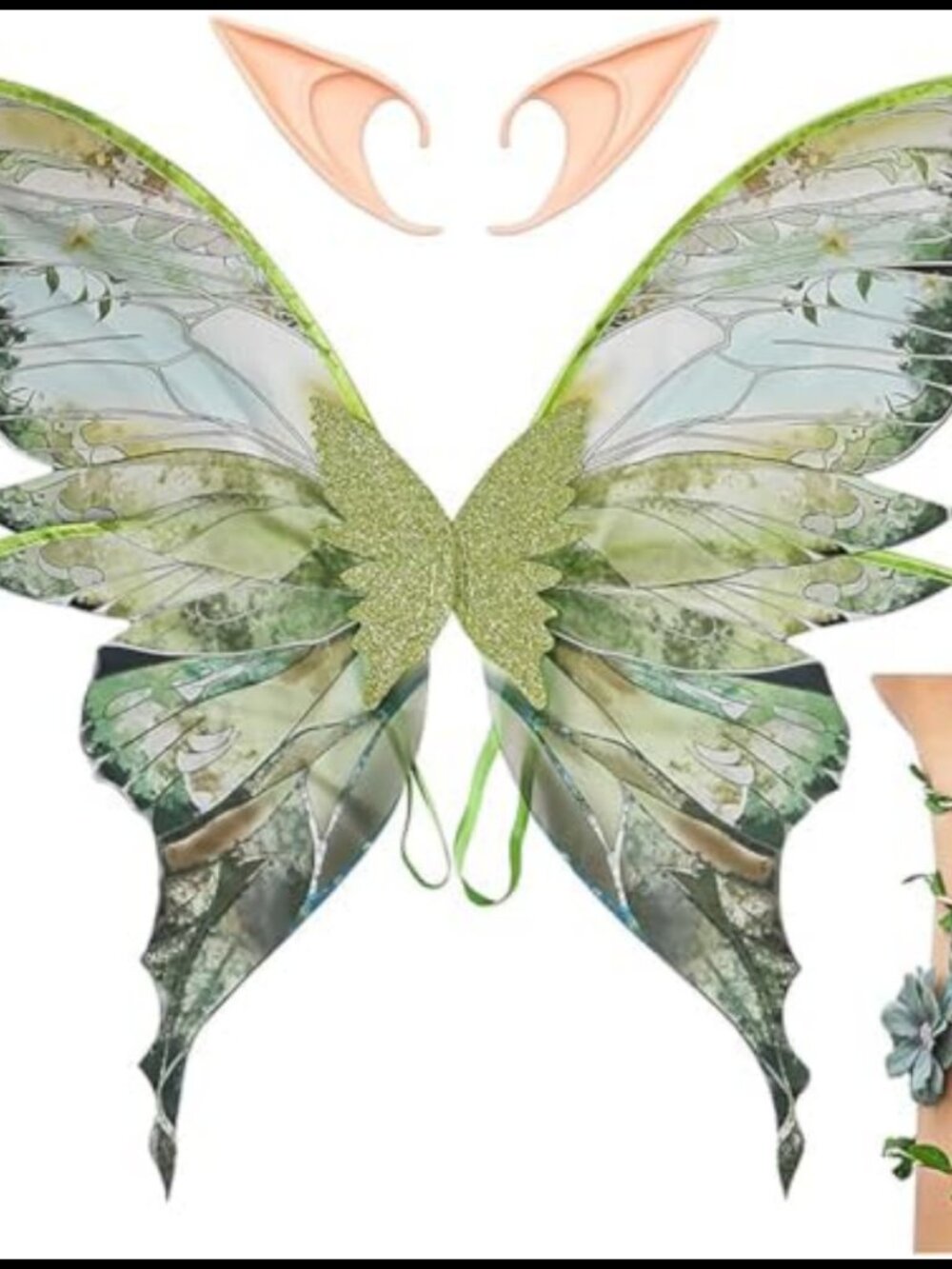 Fairy Wings Set with Elf Ears & Floral Arm Wrap Cosplay Costume